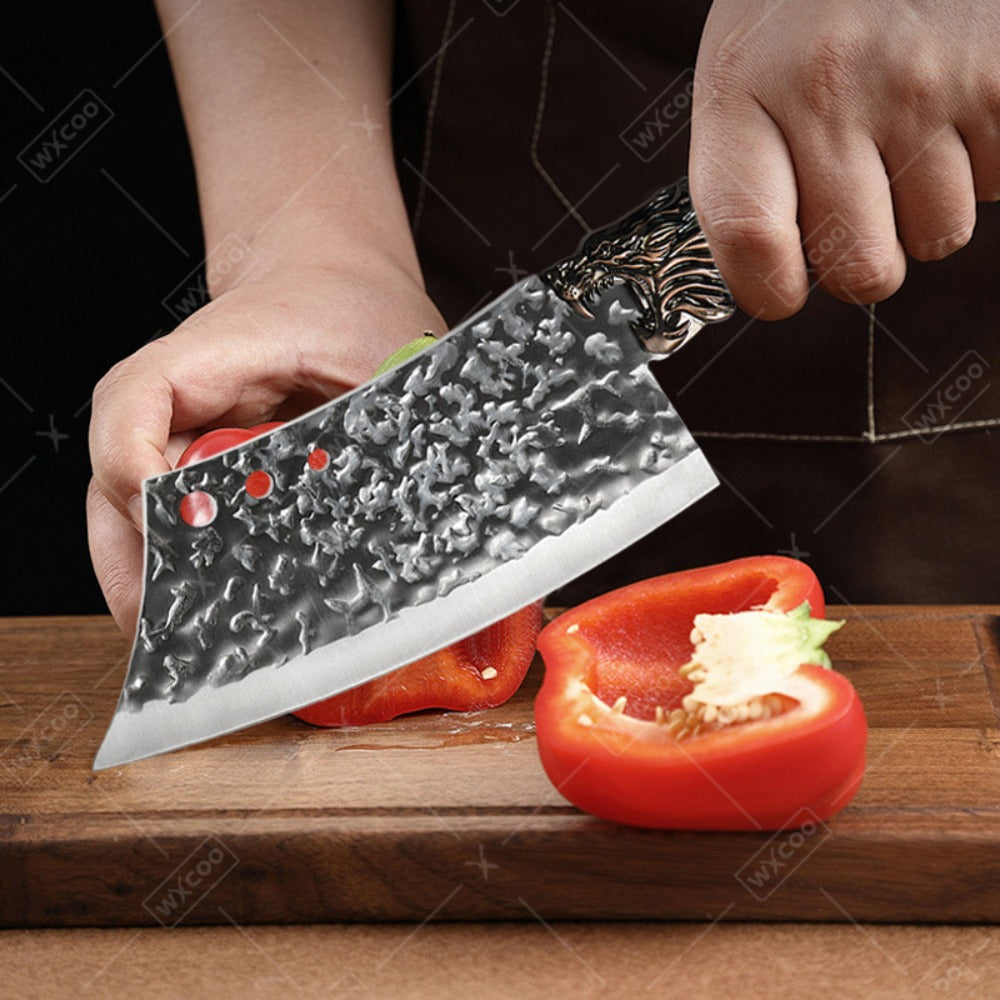 Kitchen Knife Set 8-Piece 5Cr15MoV Stainless Steel with Hammered Blades, Wood-Style Handles and Shears Options