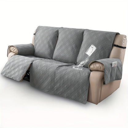 Three-Piece Quilted Recliner Sofa Cover Set for Three Seats with 65 cm Panels and Eight Colors