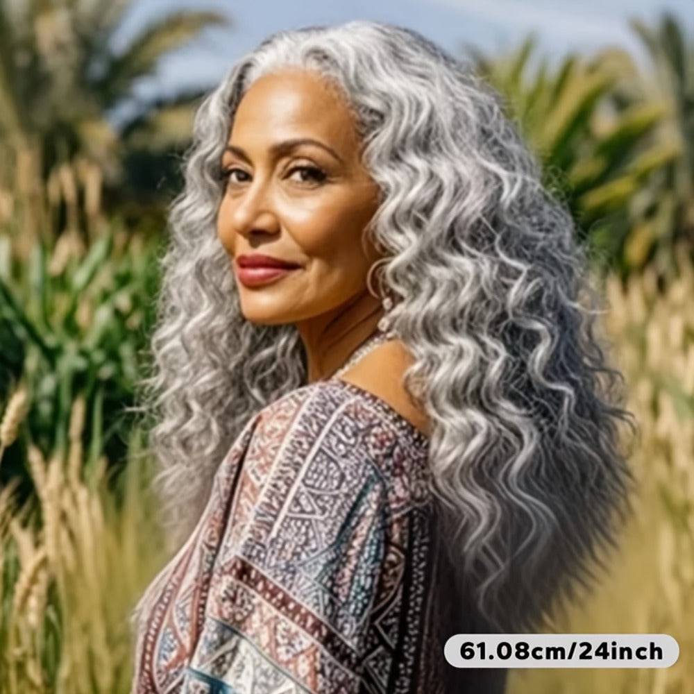 Synthetic Wig 24-Inch Space Gray Deep Waves with Glueless Buckle Cap and Rating with Item-Specific Color, Length, Texture and Cap Choices