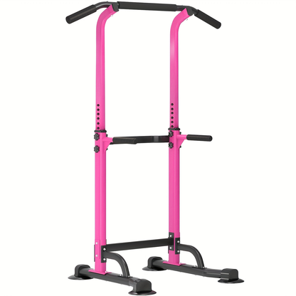 Power Tower Dip Station Pull Up Bar for Home Gym – 330lb Capacity, 10 Height Levels 65"-83", 6 Exercise Positions