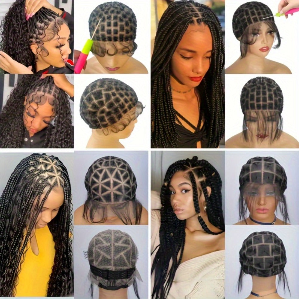 Braided Wig Cap Double Full Lace with Baby Hair Glueless Breathable Adjustable 22 Inch | 81-120 Sections Goddess Box Braid Faux Locs Passion