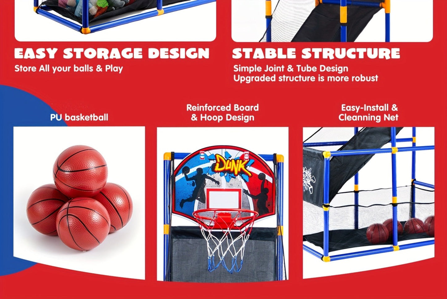 Kids Adjustable Basketball Hoop Set Arcade-Style Stand 4 Balls Air Pump with the Listed Color, Size or Set Options for Everyday Use