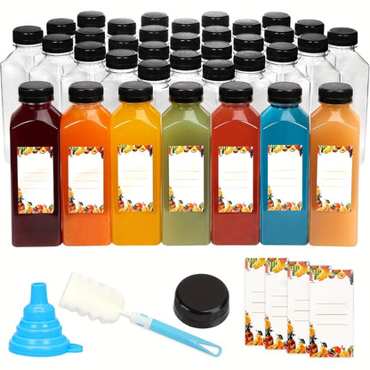 16oz Plastic Juice Bottles with Caps Reusable Clear Beverage Containers Bulk Set with Lids Funnel & Brush for Juice Smoothies Milk