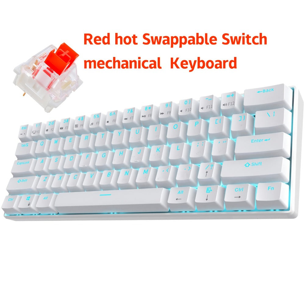 Mechanical Keyboard 61-Key Wired Hot-Swap Layout with RGB Backlighting and Red or Cyan Switch Options