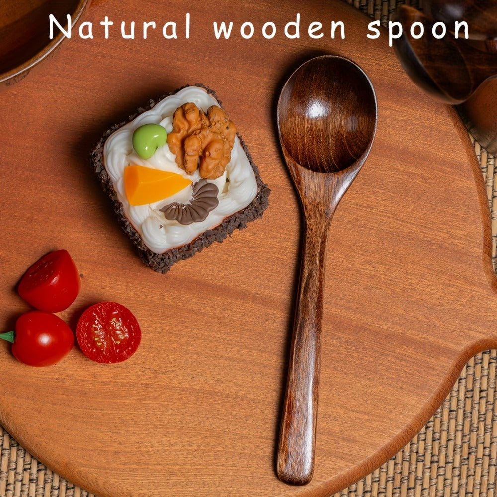 Kitchen Utensils Set of Eight 7.28in Natural Wood Spoons for Coffee, Tea, Dessert and Table Serving