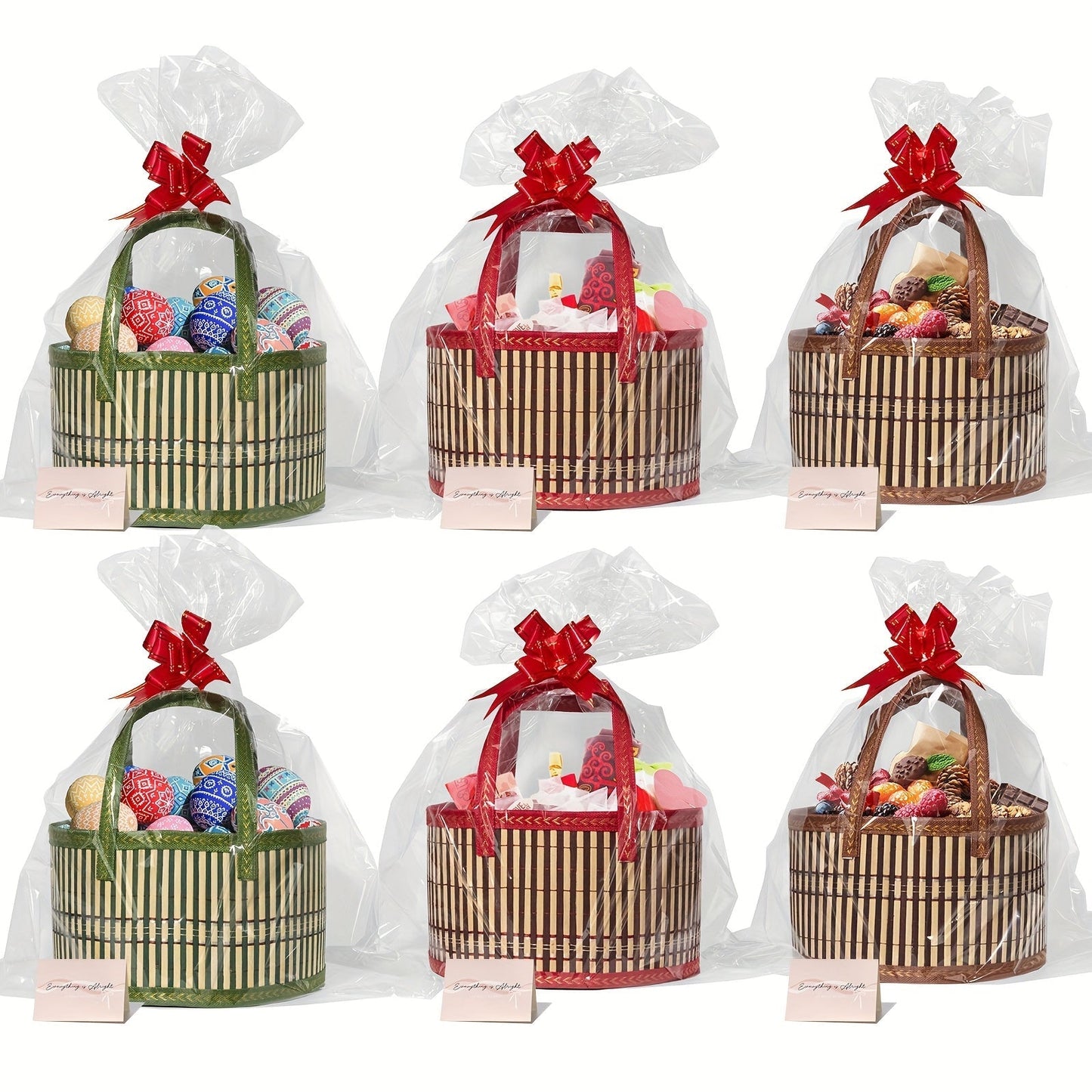 Bamboo Storage Baskets 6-Pack in Oval or Round Shapes with Nine Color and Shape Options for Home Organization