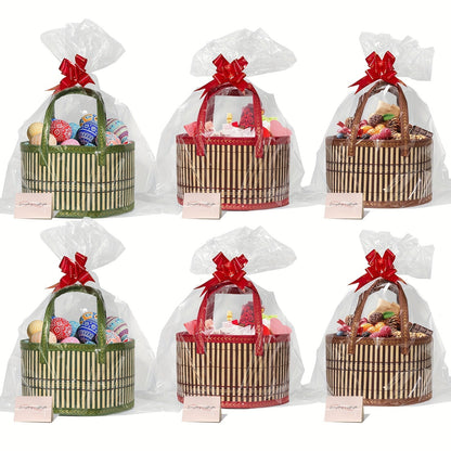 Bamboo Storage Baskets 6-Pack in Oval or Round Shapes with Nine Color and Shape Options for Home Organization