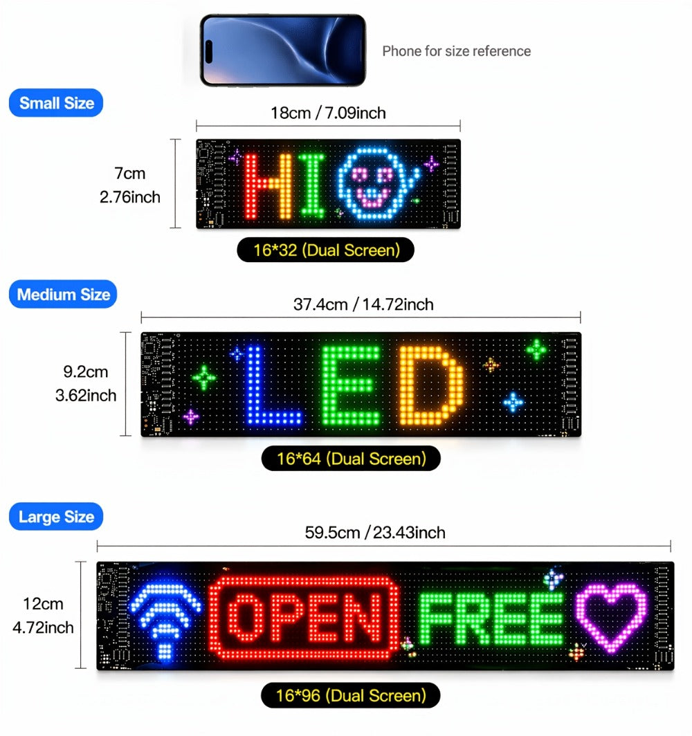 Programmable LED Sign, Flexible Matrix Display with App Control, Custom Text & Animations, Music Sync