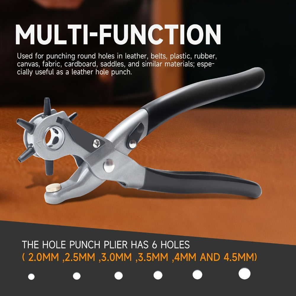 Leather Hole Punch for Belt – Heavy Duty 6-Hole Rotary Belt Puncher Kit for Saddles Shoes Fabric DIY Craft Projects Upgraded Round Hole
