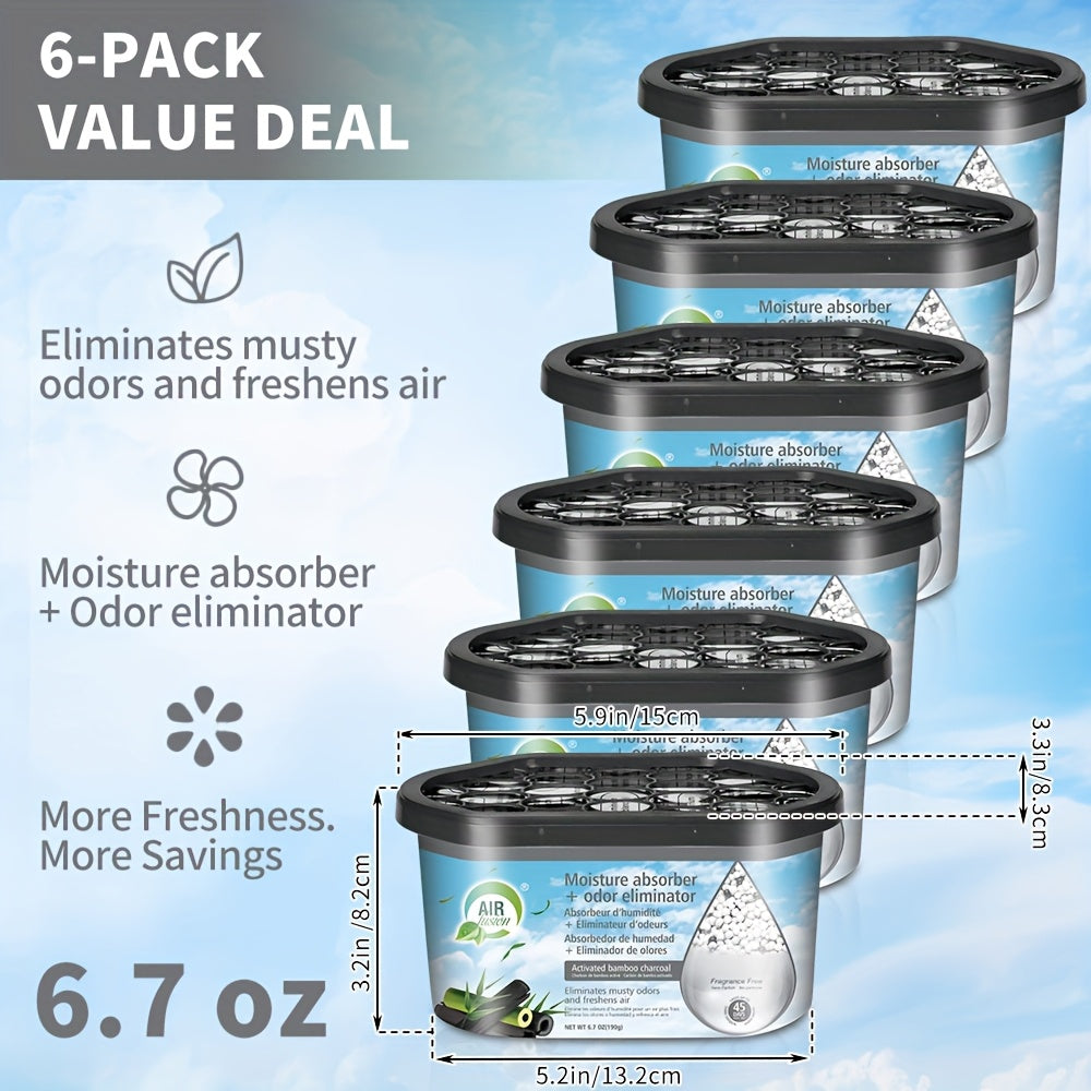 Portable Dehumidifier Boxes 6-Pack, Moisture Absorber & Odor Eliminator for Closets, Bathrooms, RVs