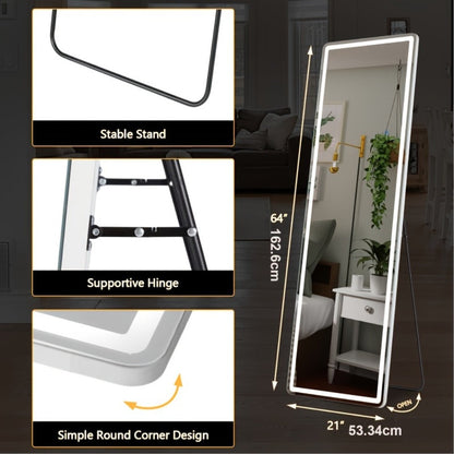 LED Full Length Mirror with Lights, Touch Control Lighted Full Body Mirror for Entryways, Bedrooms and Living Spaces