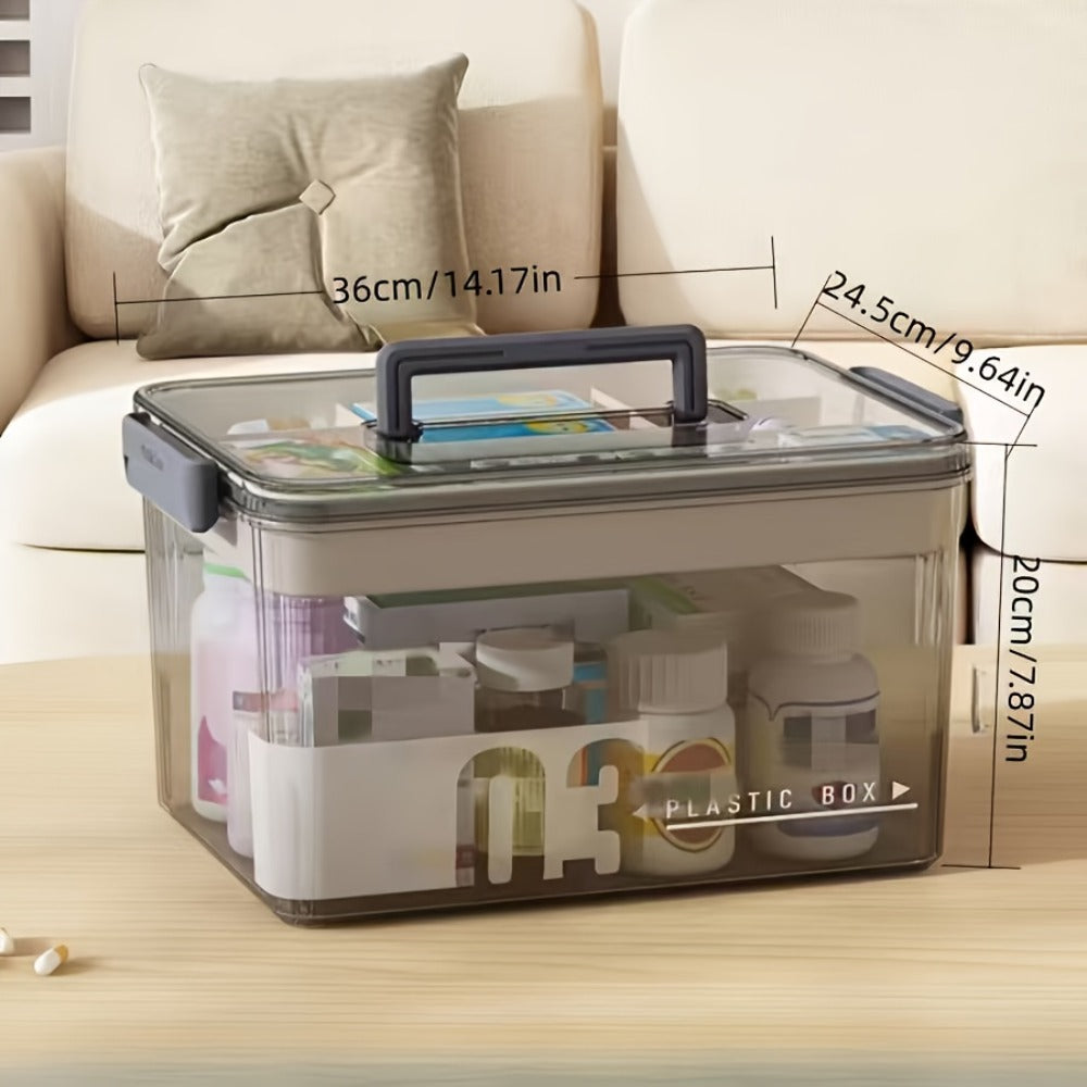 Medicine Storage Box Pill Organizer Multi-Layer Plastic with Handle Large First Aid Storage for Entryways, Bedrooms and Living Spaces
