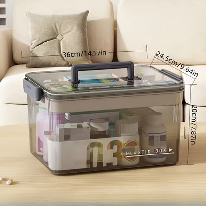 Medicine Storage Box Pill Organizer Multi-Layer Plastic with Handle Large First Aid Storage for Entryways, Bedrooms and Living Spaces