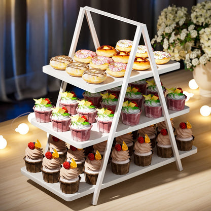 3-Tier Wooden Cupcake Stand, Holds 50 Cupcakes, Dessert Display Rack for Wedding, Birthday Party & Halloween