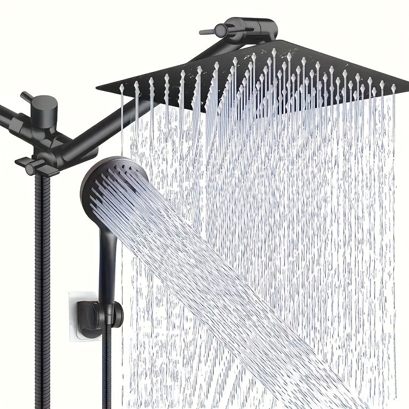 High Pressure Shower Head Combo with Handheld Shower Wall Mounted 9 Spray Settings Rainfall Shower System Adjustable Angle Leakproof