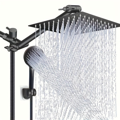 High Pressure Shower Head Combo with Handheld Shower Wall Mounted 9 Spray Settings Rainfall Shower System Adjustable Angle Leakproof