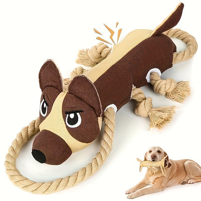 Dog Chew Toys, Squeaky Dog Toys for Aggressive Chewers – Interactive Tug of War Rope Toy, Crinkle Plush Chew Toys