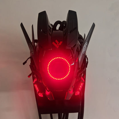 LED Cyberpunk Samurai Mask with Braids, Futuristic Sci-Fi Mechanical Face Mask for Halloween, Cosplay