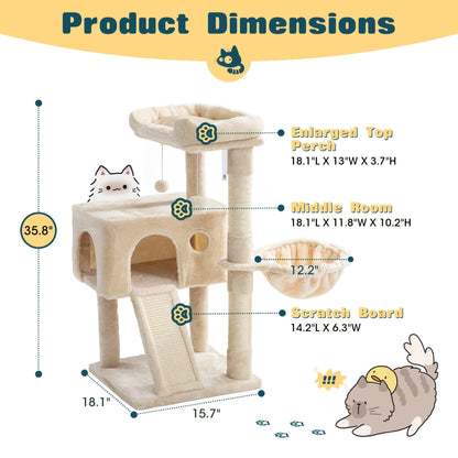 Multi-Level Cat Tree in 36-, 65-, 68- or 81-Inch Heights with Perches, Condo, Hammock and 30 Color, Pattern or Layout Options