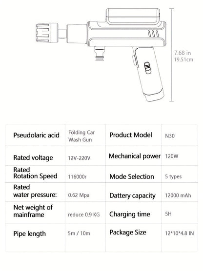 Portable Pressure Washer Cordless 980PSI, 3x 4000mAh Batteries, 5-in-1 Nozzle, Foam Cannon, 33FT Hose