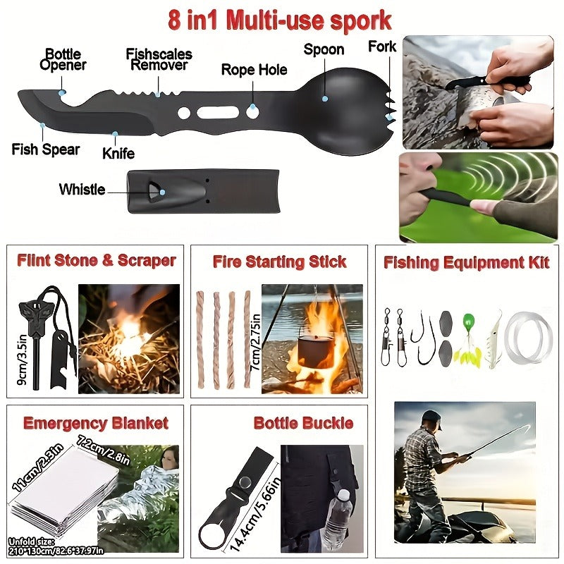 Outdoor Survival Gear Set 11/13/258-Piece – Professional Emergency Kit with Fire Starter & Compass | Multi-Tool Outdoor Equipment