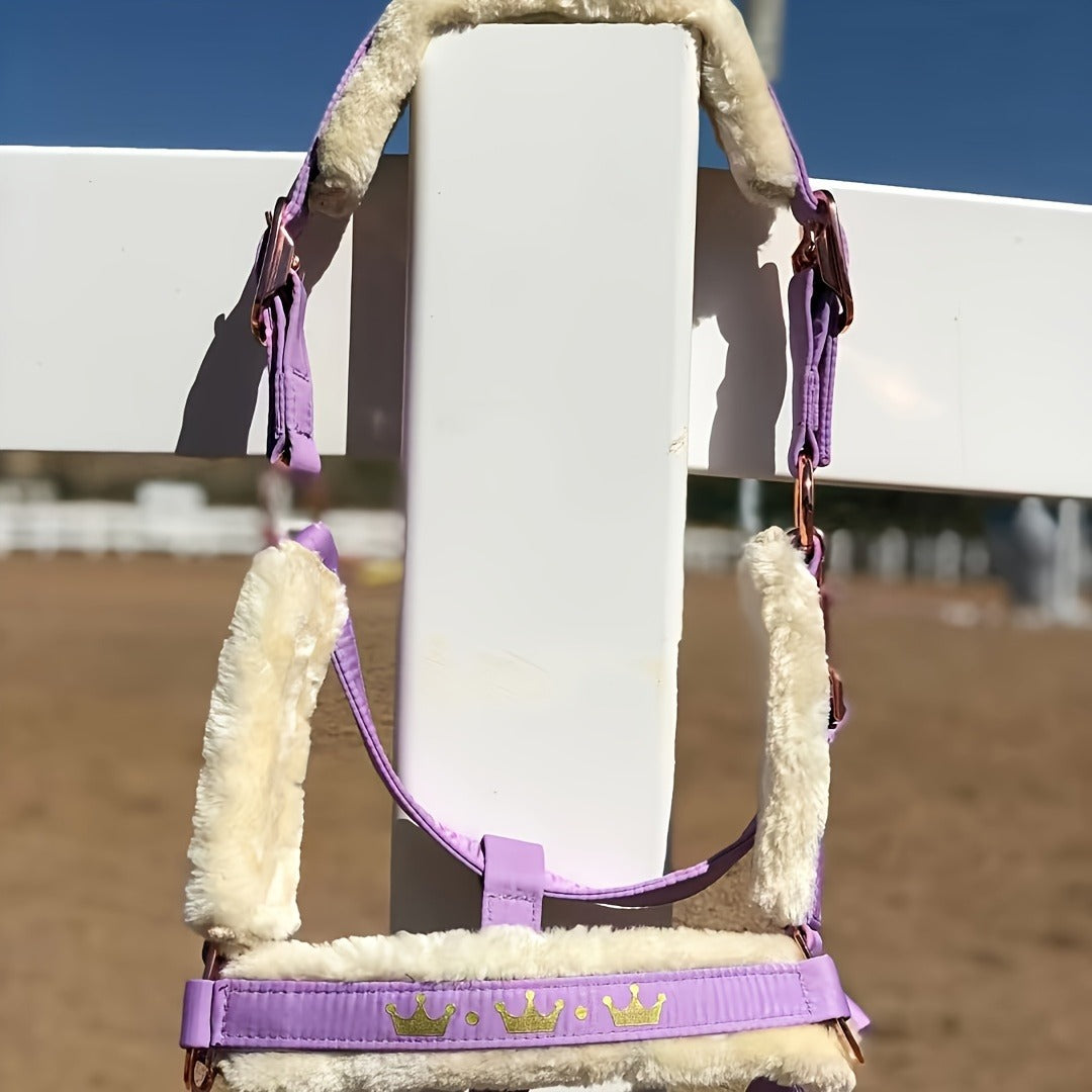 Horse Halter with Detachable Faux Fur Band & Glossy Buckle – Adjustable Head Collar for Horses, Available in 15 Colors & 3 Sizes FULL COB