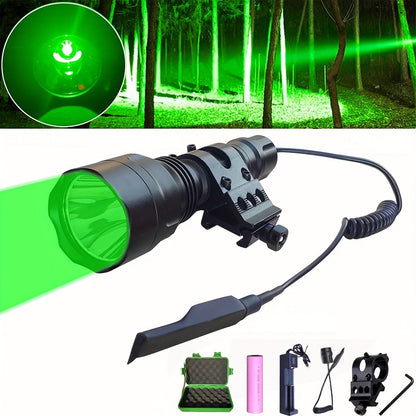 Flashlight Red, Green or White Hunting Light with Remote Switch, 18650 Battery and Mount Options