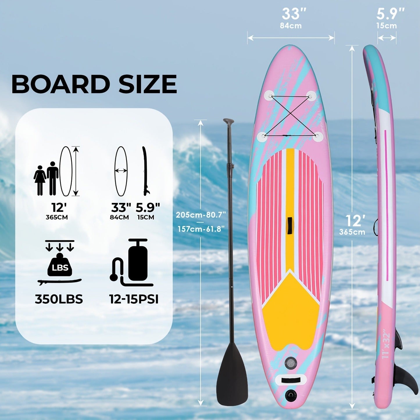 Inflatable Stand-Up Paddle Board in 10, 11 or 12-Foot Lengths with Five Colors and Three-Fin Layout