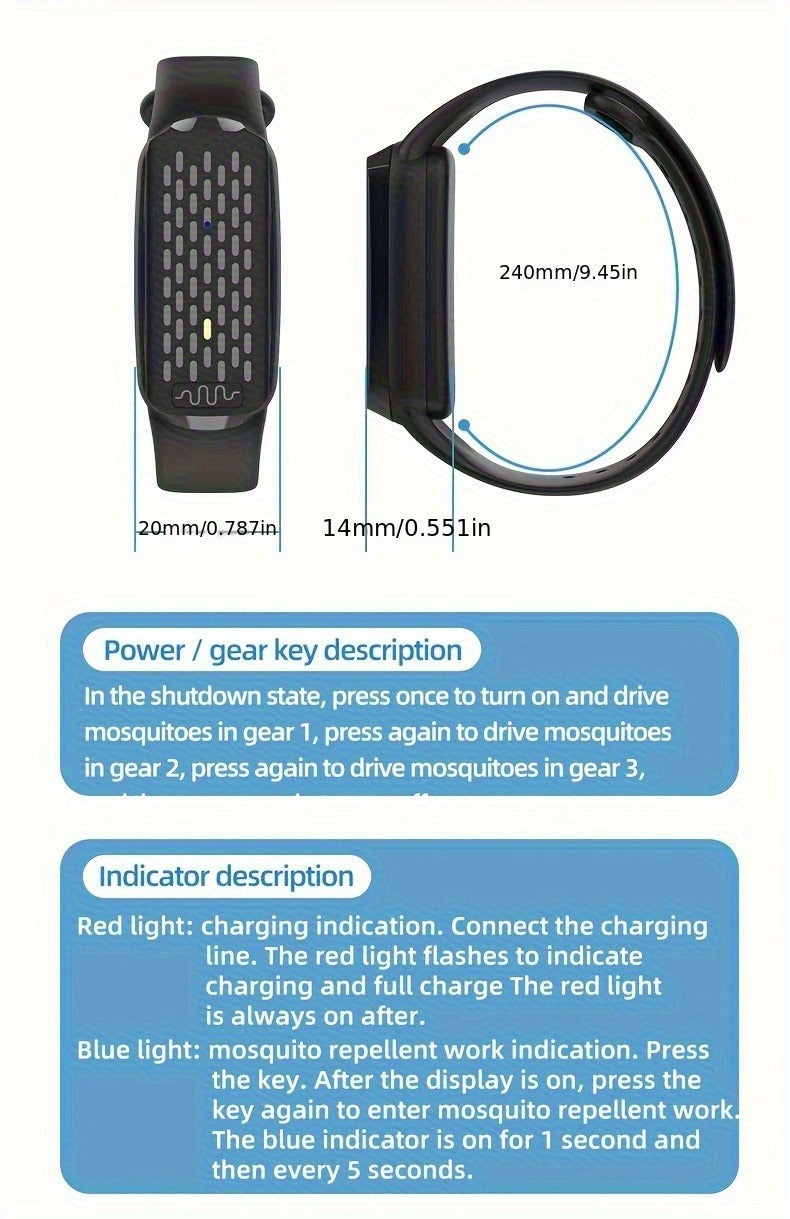 Mosquito Bracelet, Ultrasonic Soundwave Technology, USB Rechargeable, Wristband for Camping Outdoor Hiking Travel
