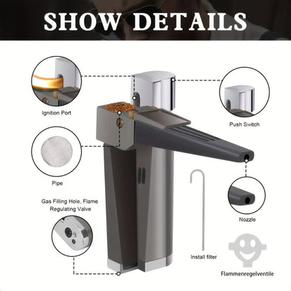 Folding Pipe Lighter Refillable 2-in-1 with Adjustable Flame, Metal-Crafted Durable Design, Gift Box Included
