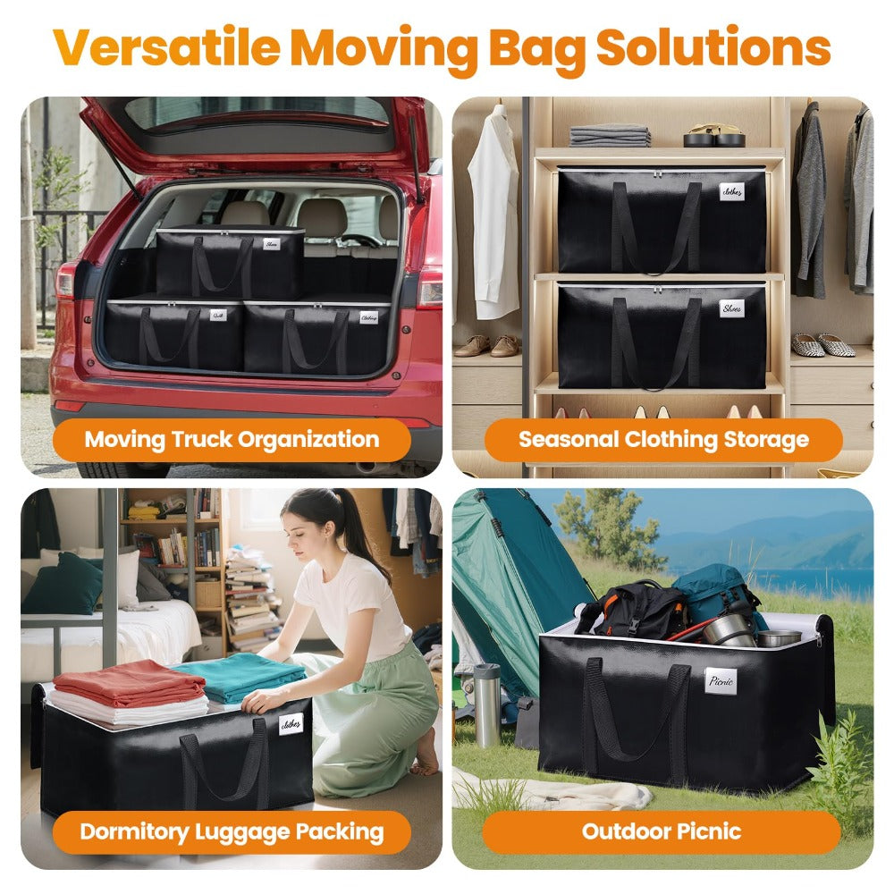 Moving Bags Extra Large Heavy Duty Storage Totes with Backpack Straps & Double Zipper – 4pcs Stackable Packing Bags for Moving