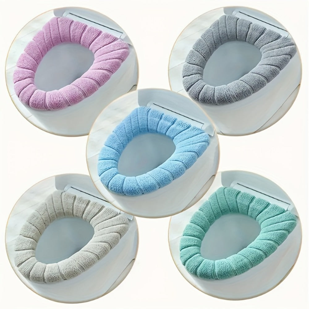 Five-Pack Plush Toilet Seat Ring Covers in Beige, Gray, Green, Blue and Pink, 31cm Outer Diameter
