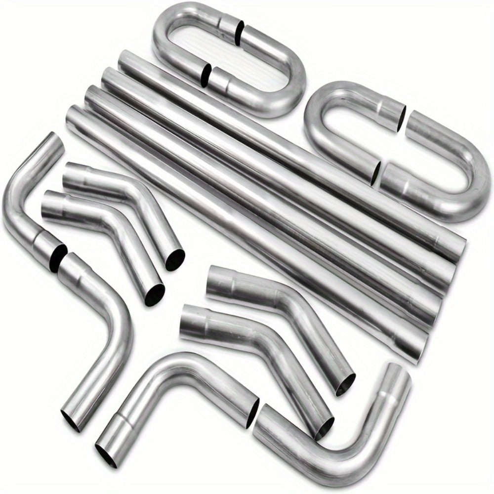 2.5 Inch Exhaust Pipe Kit Mandrel Bend – 8pcs Universal Mild Steel 16 Gauge Tubing with 90° 45° U-Bend & Straight Pipes for Custom Exhaust