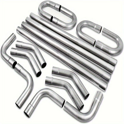 2.5 Inch Exhaust Pipe Kit Mandrel Bend – 8pcs Universal Mild Steel 16 Gauge Tubing with 90° 45° U-Bend & Straight Pipes for Custom Exhaust
