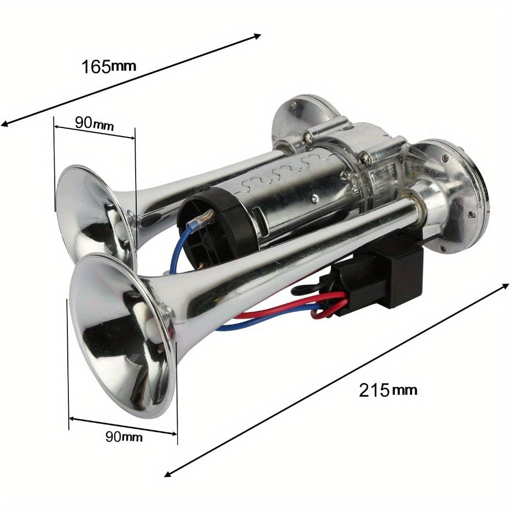 Dual Trumpet Air Horn Kit 12V 110dB – Super Loud Electric Horn with Compressor, Chrome Zinc-Alloy, Universal Fit for Car Truck SUV Boat