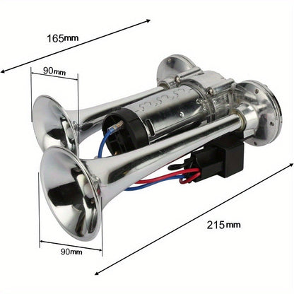 Dual Trumpet Air Horn Kit 12V 110dB – Super Loud Electric Horn with Compressor, Chrome Zinc-Alloy, Universal Fit for Car Truck SUV Boat