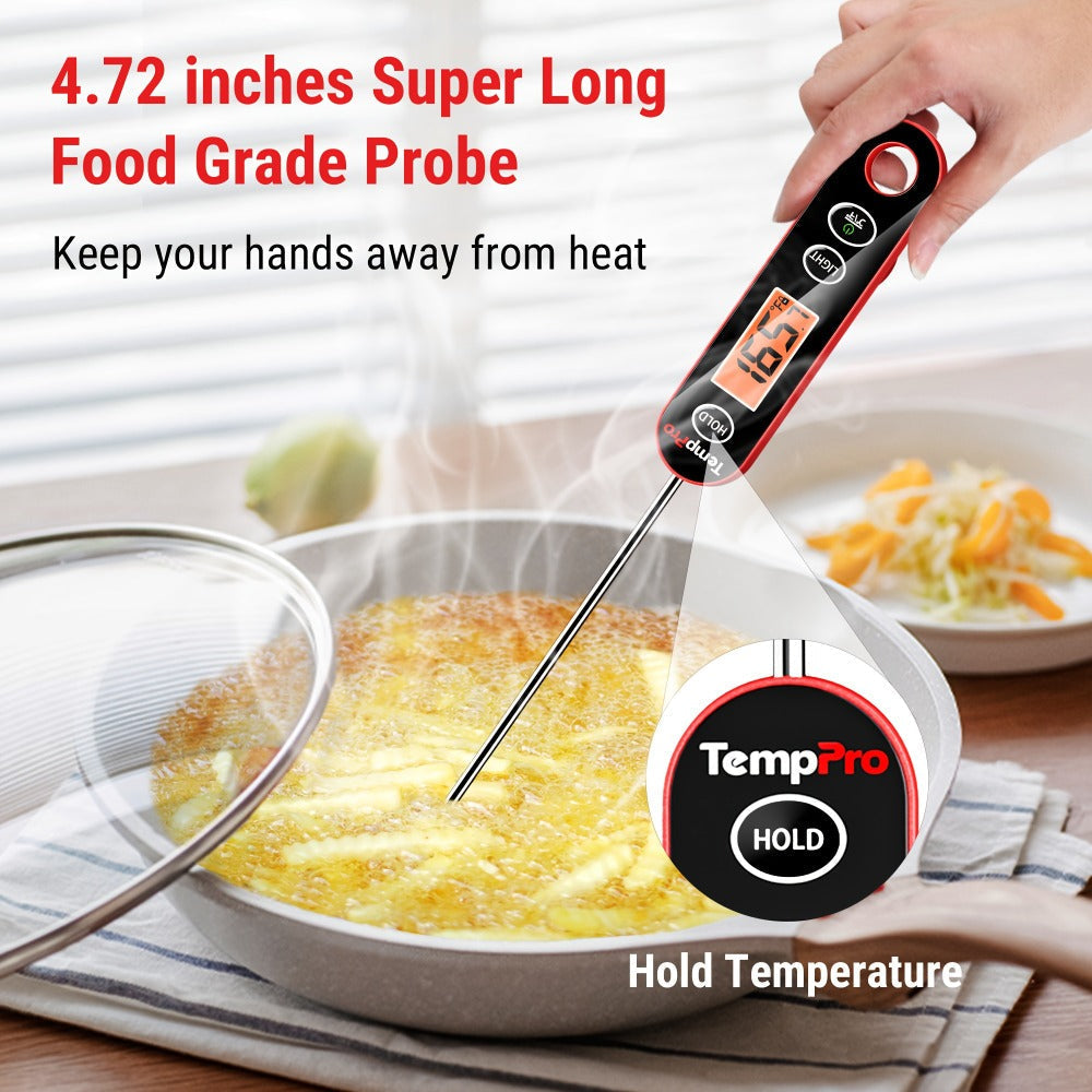 Instant Read Meat Thermometer, TempPro IC6030 Fast 3-Second Digital Kitchen BBQ Thermometer with 4.72" Foldable Probe & Backlit Display