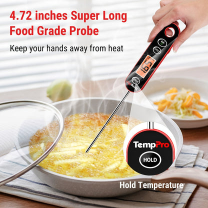 Instant Read Meat Thermometer, TempPro IC6030 Fast 3-Second Digital Kitchen BBQ Thermometer with 4.72" Foldable Probe & Backlit Display