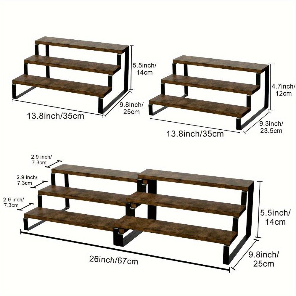 Expandable Spice Rack Organizer 3-Tier 2-Pack, Adjustable 13.8" to 26" Display Riser Stand for Kitchen Cabinet