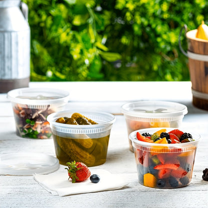 Deli Container Food Storage Organizer 48-Piece 16oz Set with 24 Round Cups and 24 Fitted Lids
