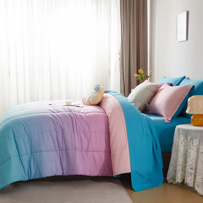 Rainbow Ombre 5- or 7-Piece Bed-in-a-Bag Set in Pink with Twin, Full, Queen and King Sizes
