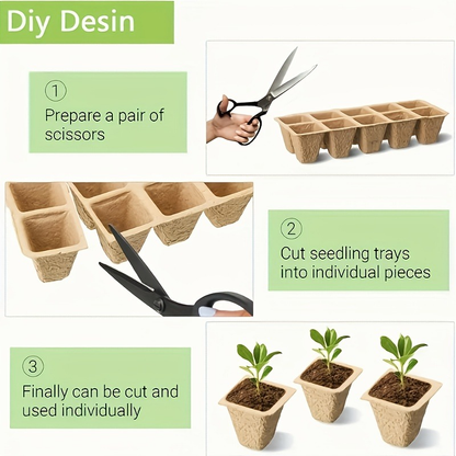 Peat Pots Seed Starter 100pcs Square Biodegradable Paper | Germination Trays with Peat Substrate for Herbs Cacti Flowers | Indoor Outdoor