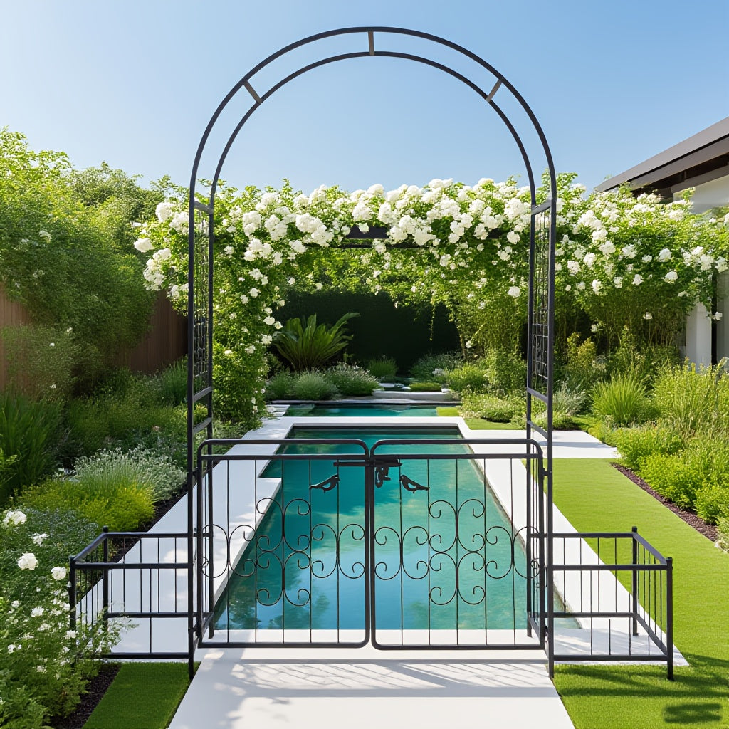 Wrought Iron Garden Arch 7ft Rose Trellis Multi-Style for Garden, Patio and Yard Use, with the Listed Configuration