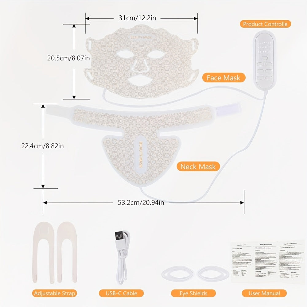 Red Light Therapy Face Mask, 7-in-1 LED Device for Face, Neck & Chest, 95 Beads 650nm & 850nm Dual Wavelength