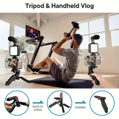 Cardioid Microphone Vlogging Kit for Phone with Mini LED Video Light & Pistol Grip Tripod for an Everyday Personal Care Routine