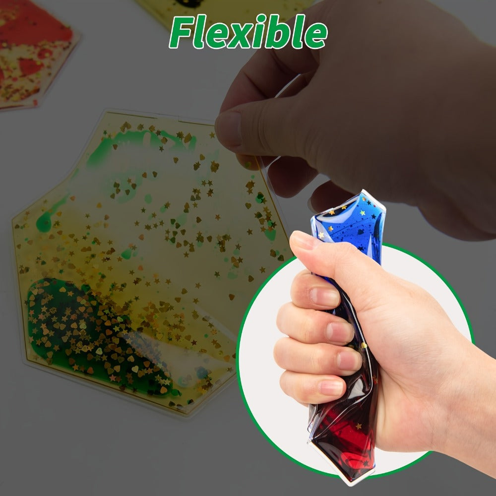 12-Piece Liquid-Filled Flexible Tile Set in Square or Hexagon Shapes for Wall or Floor Display