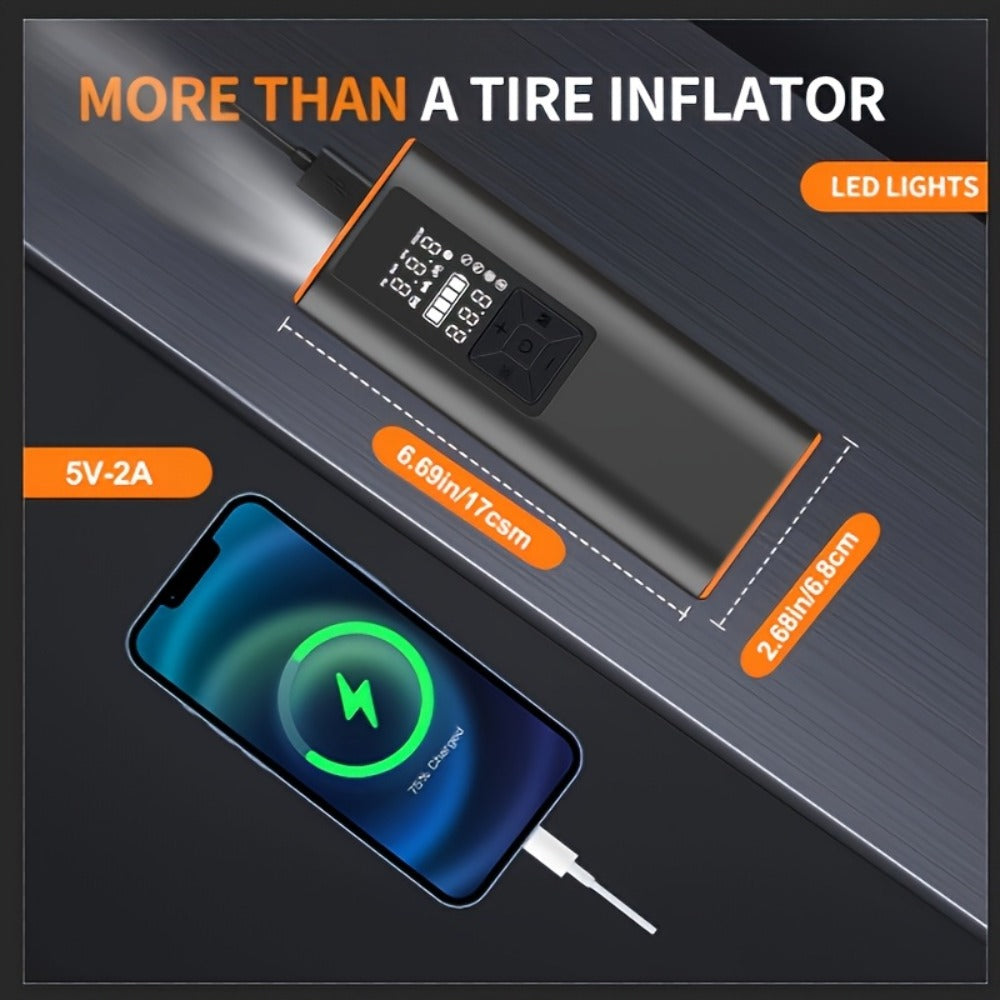 150 PSI Cordless Tire Inflator with 6000mAh Battery, Digital Pressure Gauge, LED Light and USB-C Charging