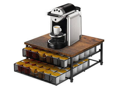 K-Cup Coffee Pod Holder 72 Capacity – 2-Tier Sliding Drawer Coffee Pod Organizer with Wood Top & Metal Frame, Non-Slip Base