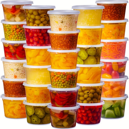 Deli Container Food Storage Organizer 48-Piece 16oz Set with 24 Round Cups and 24 Fitted Lids