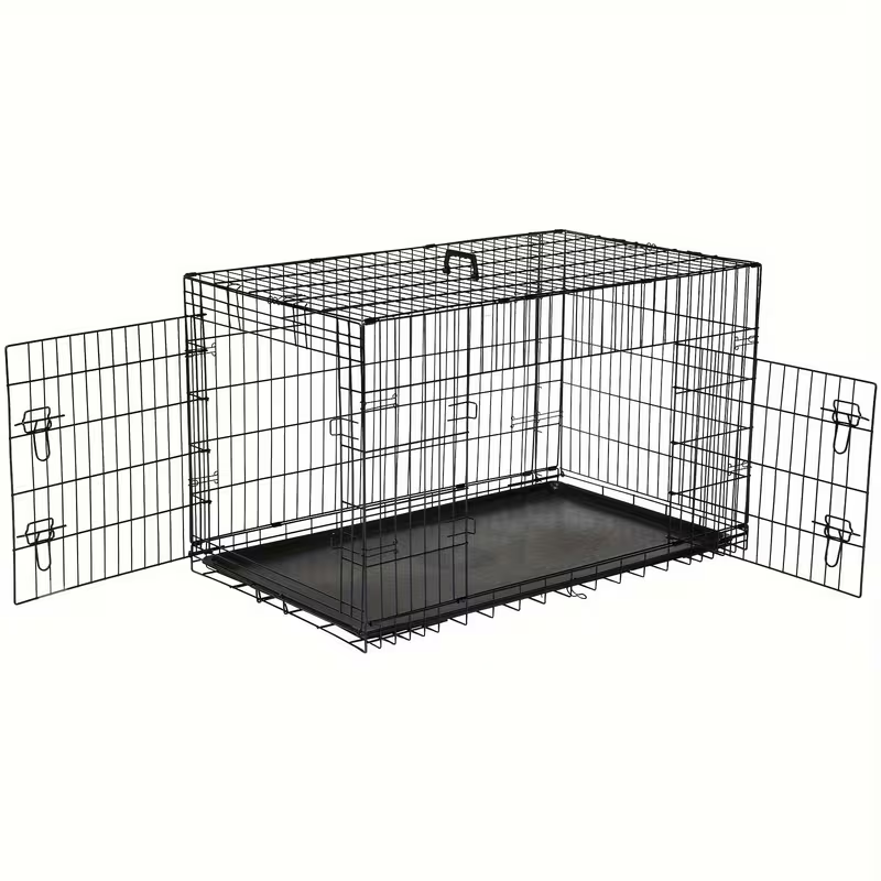 Dog Crate with Divider Panel & Double Door – Folding Metal Wire Dog Cage with Leak-Proof Tray, Indoor Outdoor Travel Pet Kennel